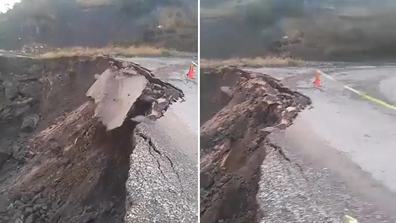 Tokat'ta heyelan: Köy yolunun çökme anı kamerada