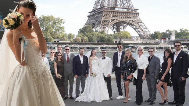 Nikah sonrası Eyfel'de aile fotoğrafı
