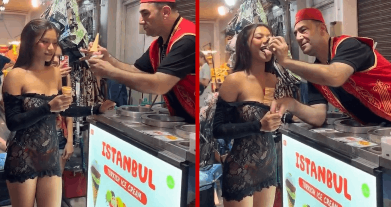 Maraş dondurmacısının turist kadına yaptıkları sosyal medyayı ikiye böldü