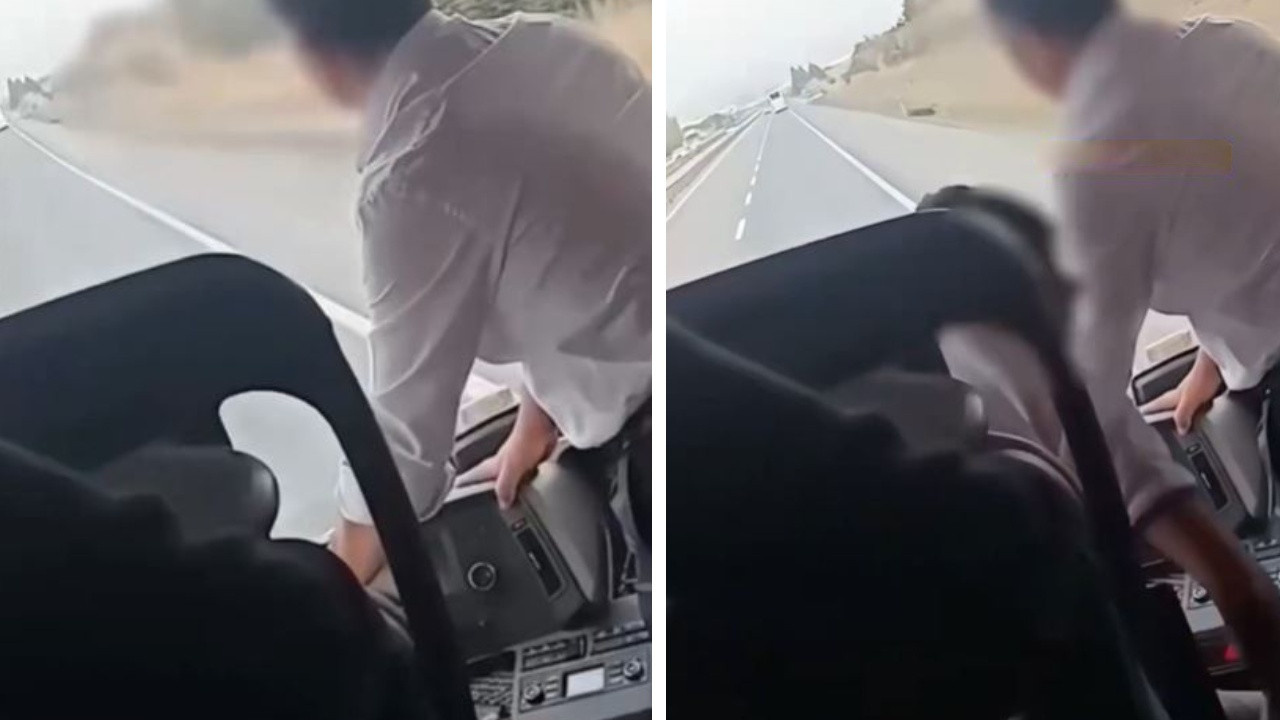 Yolcu otobüsünde skandal anlar! Seyir halinde şoför değişimi kamerada