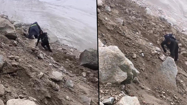 Ağrı Dağı'nda korku dolu anlar: Dağcılar kaya kütlelerinden son anda kurtuldu