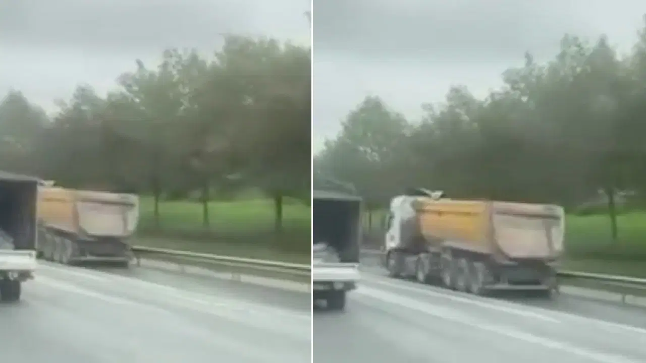 TEM Otoyolu Başakşehir'de hafriyat yola döküldü: Bir şerit trafiğe kapatıldı