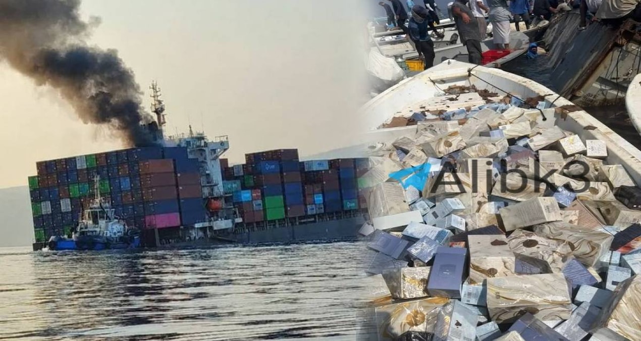 Yüzbinlerce siparişi taşıyan gemi battı: Kayıklarla paketleri yağmalıyorlar