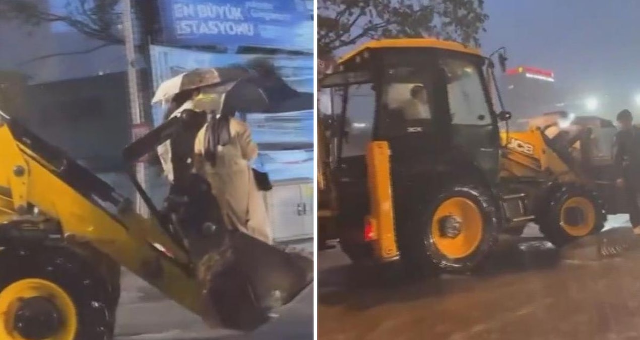 İstanbul’da sel sularında mahsur kalan vatandaşlar, kepçelerle kurtarıldı