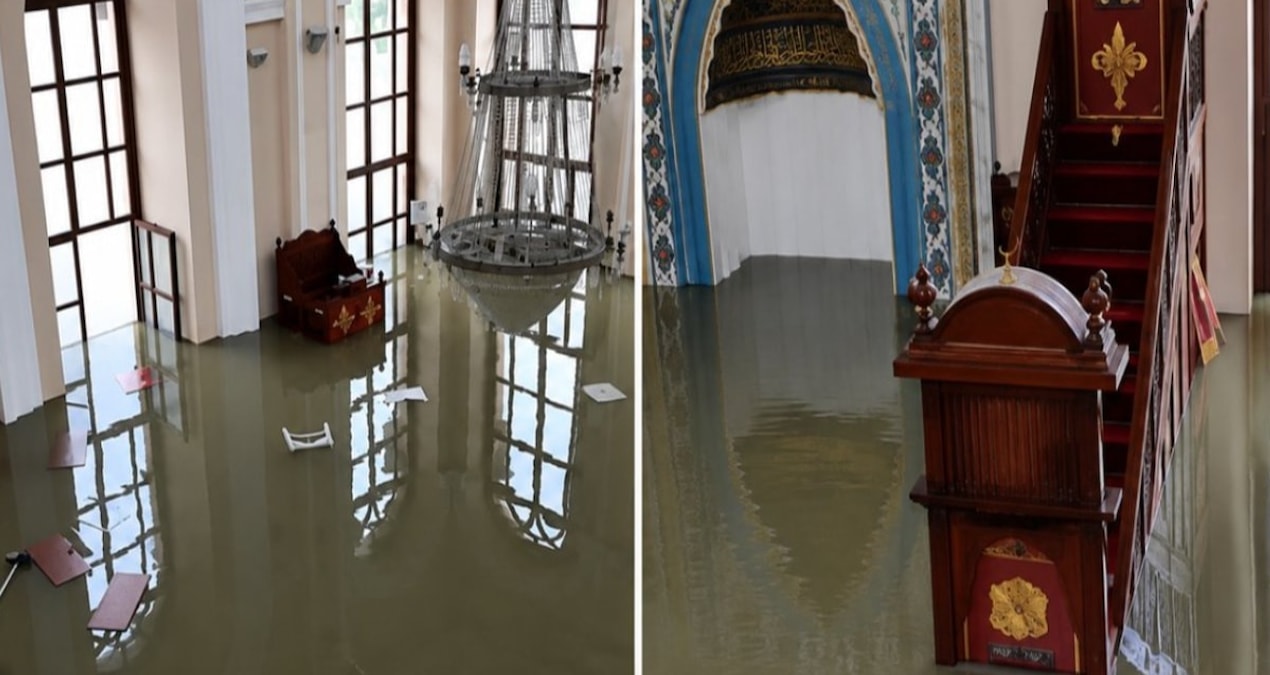 Yoğun yağışlar Kağıthane Deresi'ni taştırtarak Sadabat Camisi'ni sular altında bıraktı
