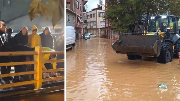 Yalova’da sağanak yağış sonrası köprüde kurban kesildi, yağmurun durması bekleniyor